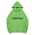 thumbnail image 1 of Pullover Hoodie with Adjustable Drawstring Hood and Front ESSENTIALS Lettering Print Casual Loose Fit Design Green M, 1 of 8