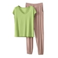 thumbnail image 2 of Women's Pajama Sets Oversized Solid Color Lightweight Pajama Sets with Pants Leisure Crew Neck Short Sleeve Sleepwear Summer Pajamas, 2 of 6