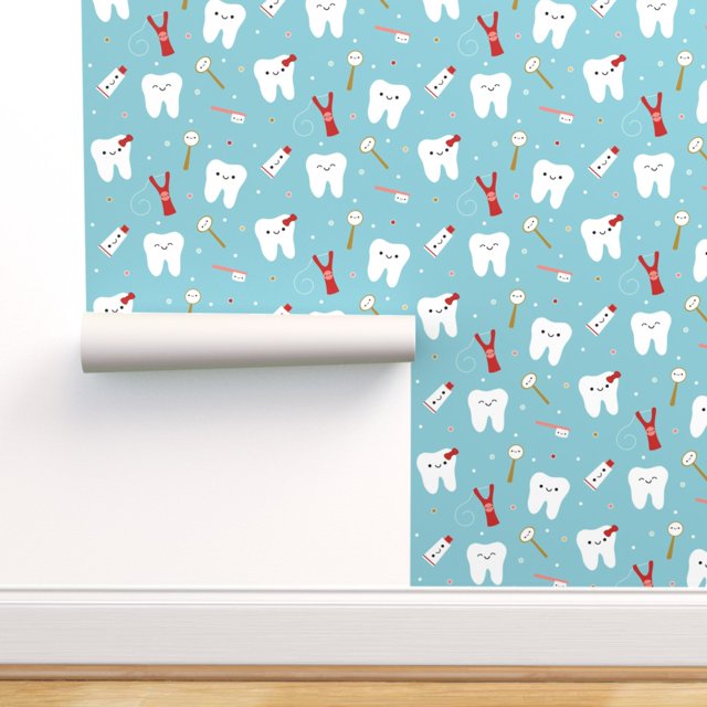 Peel & Stick Wallpaper Swatch Dental, Happy, Teeth, Light Teal