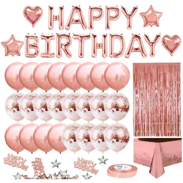 Kit de globos de oro rosa para cumpleaños, 34 unidades, lámina de látex, fiesta