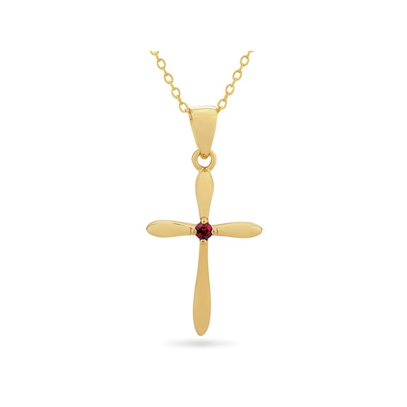 Created Ruby Cross Pendant in 14K Gold over Sterling Silver, 18 Inches