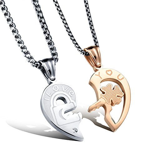 His and Hers Stainless Steel I Love You Lock Key Heart Pendant Couple's Necklace His and Hers Stainless Steel I Love You Lock Key Heart Pendant Couple's Necklace