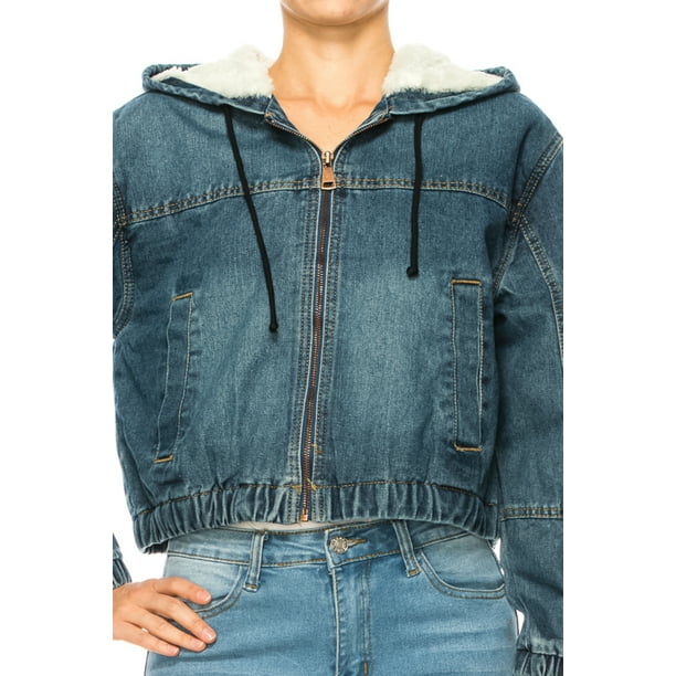 【X-girl】HOODED DENIM JACKET Girls Denim Jackets Hooded Coats Patchwork Spring Autumn