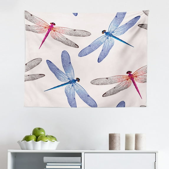 Dragonfly Tapestry, Modern Dragonfly and Floral Pattern Hydrangea Petals Like Fireworks Colorful Art, Fabric Wall Hanging Decor for Bedroom Living Room Dorm, 2 Sizes, Multicolor, by Ambesonne