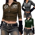 thumbnail image 3 of Sunloudy Mujeres Camiseta de Media Manga, Botones Solapa Impreso Contraste Color Raya Slim Knitted Tee Tops Sunloudy moda, 3 of 3