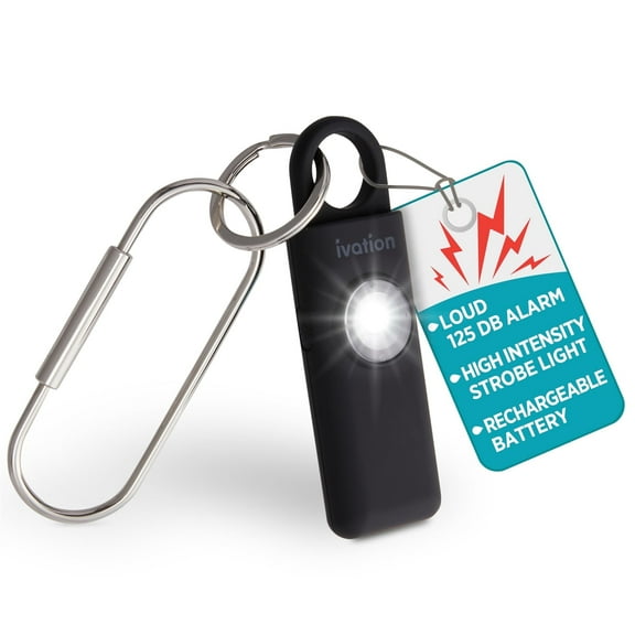 Ivation Rechargeable Personal Alarm Keychain, Black, Comes with Charging Cable
