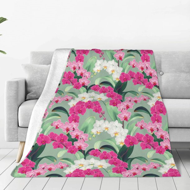 Balery Orchids Flowers Manta de Felpa Suave y Acogedora – Cobija de Franela Aterciopelada para Cama, Lavable y Cálida para Sofá, Mascotas, Transpirable-50"x40"