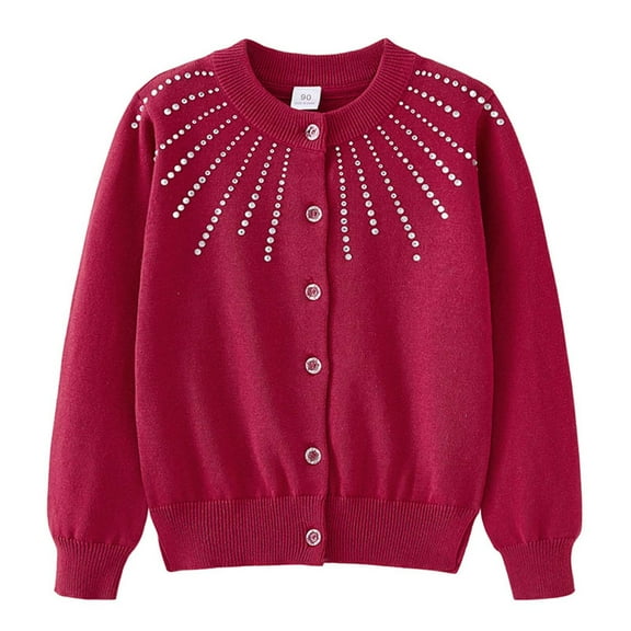 Tumotour Sweaters Cardigan For Girls Casual Loose Solid Color Hot Diamond Crew Neck Long Sleeved Button Knitted Cardigan Tops