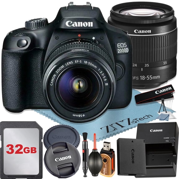 Canon EOS 2000D / Rebel T7 DSLR Camera 24.1MP CMOS Sensor with EF-S 18-55mm Zoom Lens   SanDisk 32GB Memory Card   Tripod   ZeeTech Accessory Bundle (International Version)