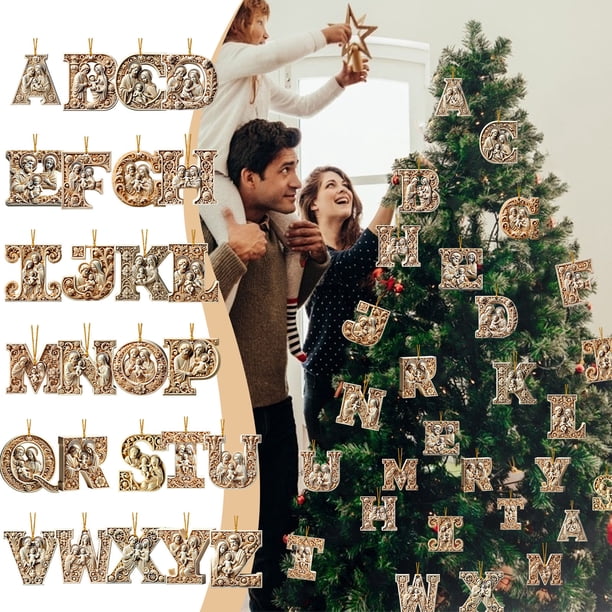Adornos Navideños Colgantes con 26 Letras para Árbol de Navidad, Adornos Navideños Personalizados para Hacer Tú Mismo, Decoración Navideña, Decoración Colgante para Árbol de Navidad.