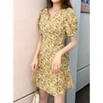 thumbnail image 4 of Women'S Summer Sundress: Floral Short Sleeve V-Neck Wrap A-Line Midi Dress Yellow XXL, 4 of 8