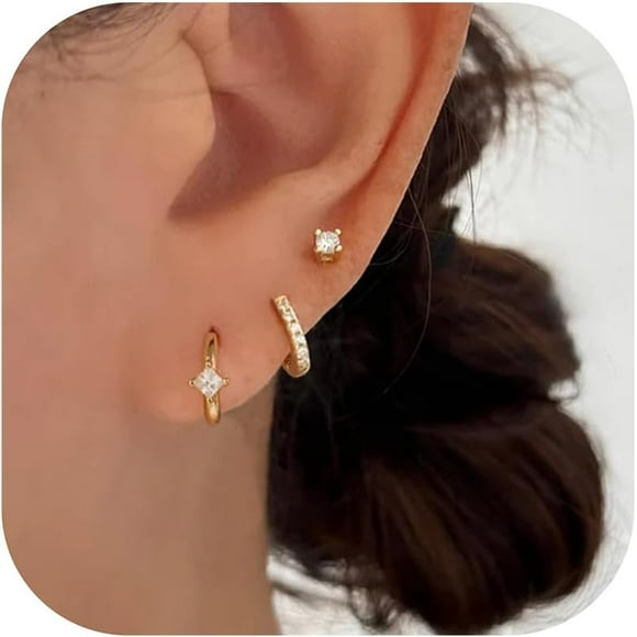 EIGTHTAIL Small Gold Hoop Earrings for Women 14k Gold Plated Dainty Hypoallergenic Multiple Stud Earrings Set Trendy Cartilage Earring Gold Jewelry Gift