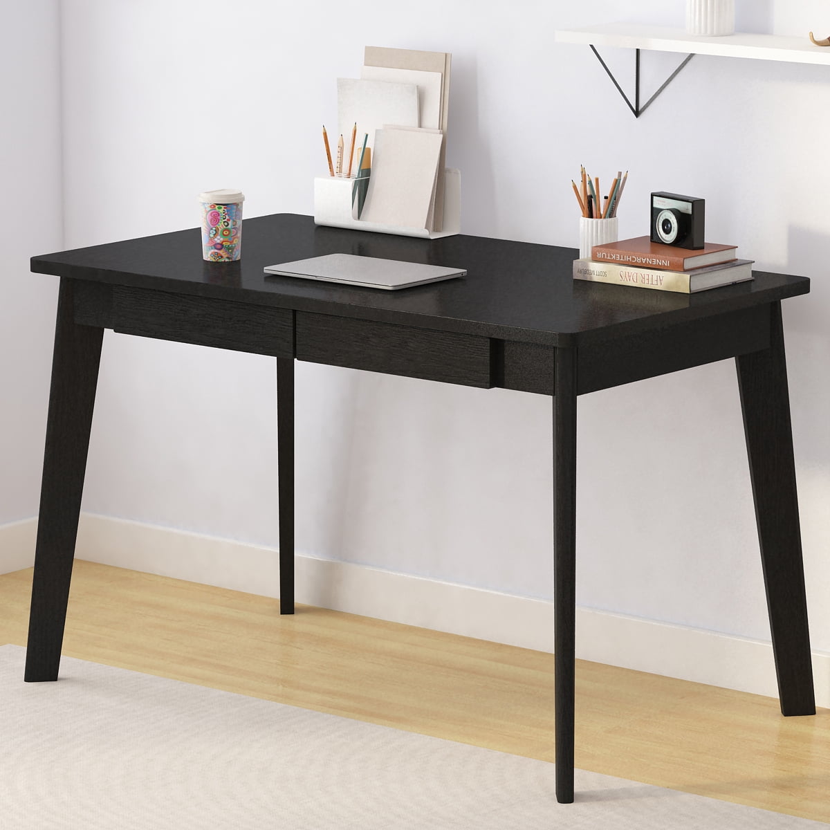 KULAGAGA Home Office 39.4"*21.7" Study Writing Table, PC Computer Desk Workstation with 2 Drawer, Black
