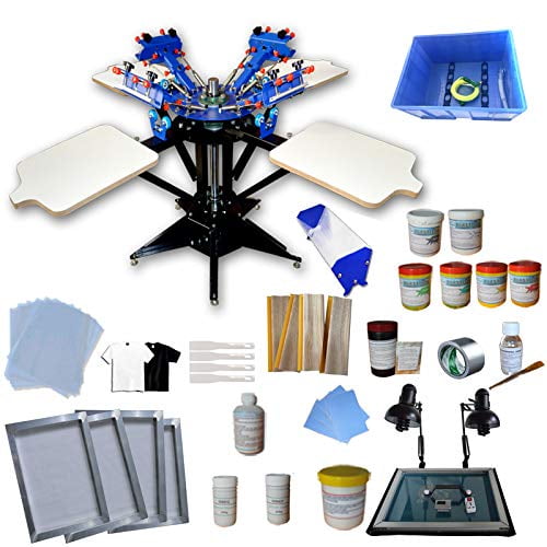 INTBUYING 4 Color 4 Station Screen Printing Machine Press with TShirt