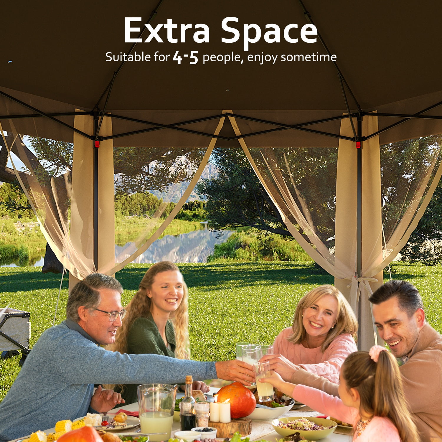 EliteEdge Pop Up Gazebo 13x13ft, Hexagonal Outdoor Canopy Shelter, Instant Patio Gazebo Tent with Mesh Netting and Strong Steel Frame for Patio Backyard Garden Wedding Party