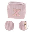 thumbnail image 4 of Unique Bargains 1 Pc Letter x Pattern Makeup Bag for Travel Pink Corduroy, 4 of 6