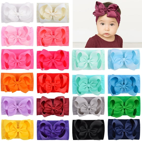 Choicbaby Baby Girls Headbands with 6 in Big Bows Elastic Nylon Hairbands Turban Hair Accessories for Newborns Infants Toddlers Kids,20 Pcs