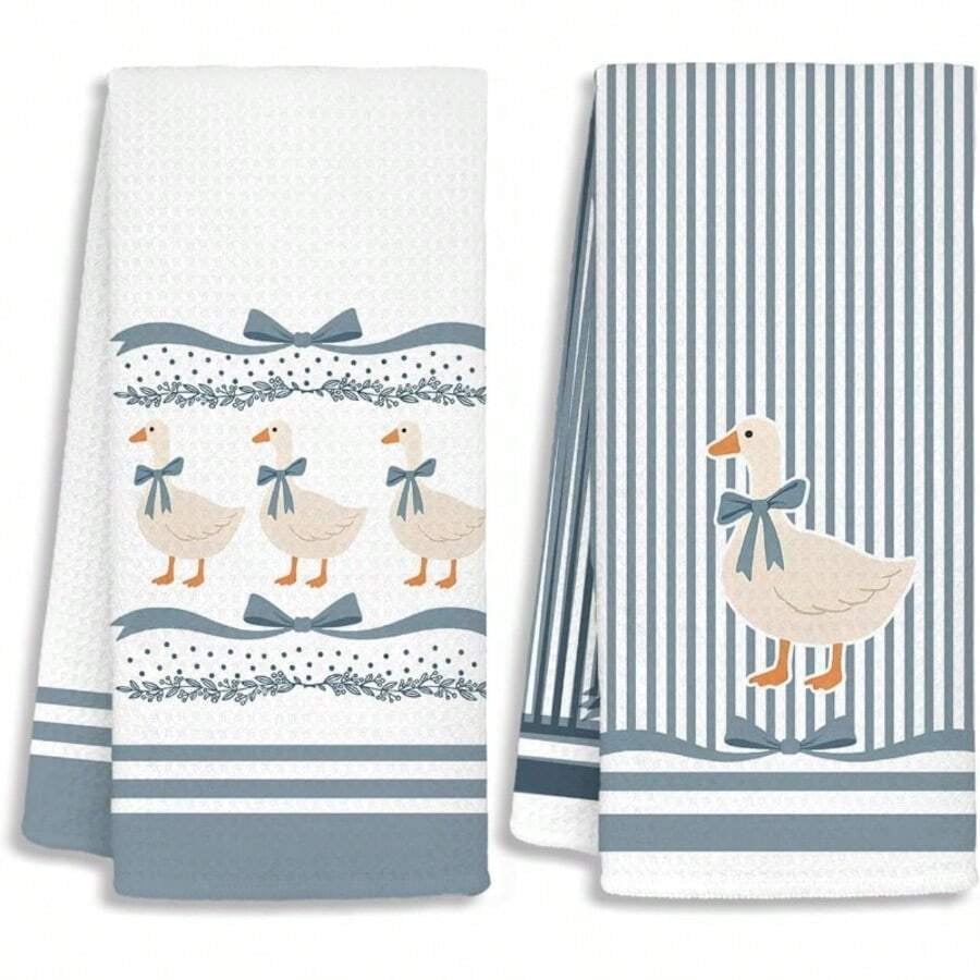 Cute Duck Kitchen Towels Set of 2, Animal Farmhouse Dish Towels, Decorative Hand Towels for Cooking and Cleaning, 18x26 Inch
