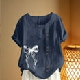 thumbnail image 4 of Xuyuer Women's Casual Linen Round Neck Printed Short Sleeve Button Blouse, Breathable Summer Top for Vacation Wear, Market Days and Relaxed Boho Style, 4 of 5