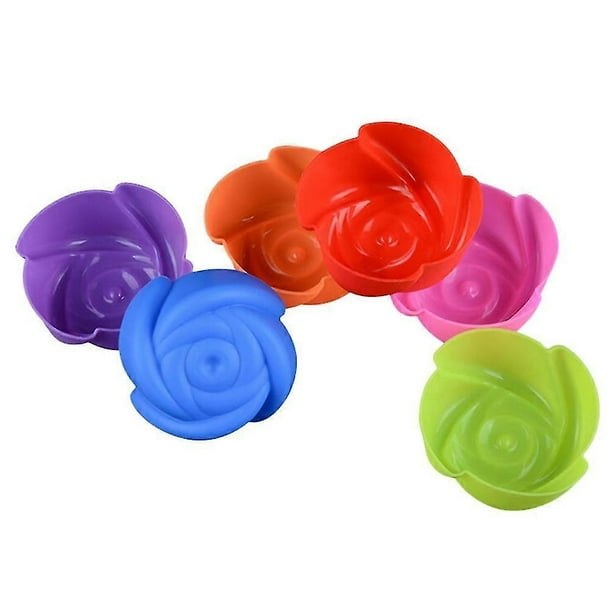 12pcs Silicone Rose Flower Shape Cake Decorating Mold Pudding Jelly Chocolate Mold Muffin Cup Handmade Cupcake Baking Tool (Random Color)