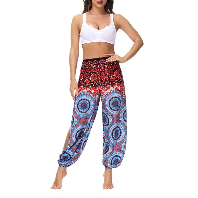 Txlixc Pantalones de entrenamiento para mujer, estampado digital bohemio, pantalones de yoga sueltos con lado dividido Txlixc Estilo de ocio