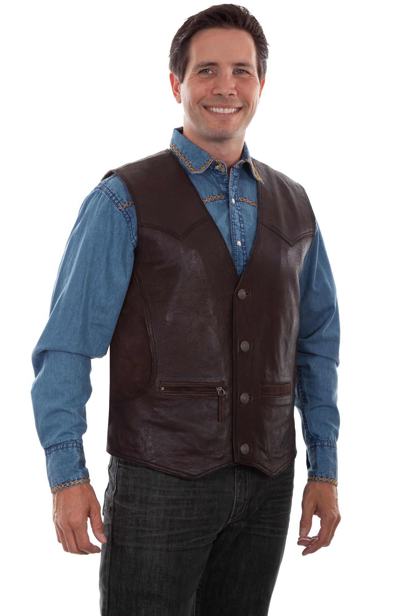 Scully Leather - Scully Mens Dark Brown Lamb Leather Rugged Vest L ...