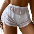 thumbnail image 2 of Womens Swimsuits Side Drawstring Mesh Cover Up Shorts Beach Cover Up Beach Wrap Bikini Wraps Cover Ups For Swimwear Ruffle Pants Bathing Suit For Women ,White, 2 of 9