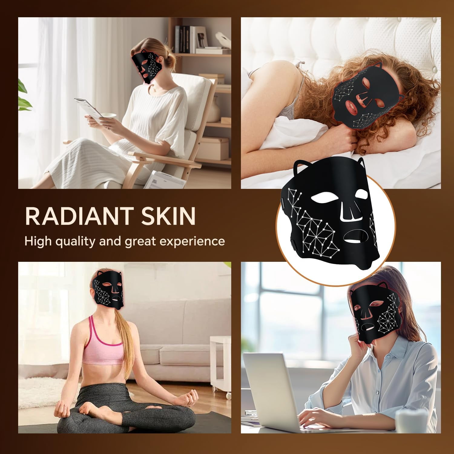 Stylish Cat-Ear LED Facial Light Mask, Soft Silicone Beauty Device with Red & Infrared Light to Complement Your Skincare Regimen, Cordless & Travel-Friendly