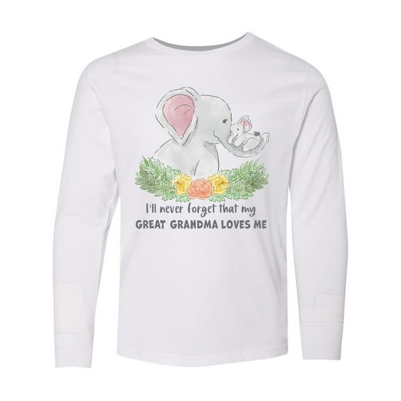 Inktastic I'll Never Forget That My Great Grandma Loves Me Elephants Long Sleeve Youth T-Shirt