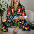 thumbnail image 6 of Pofeuu Roosters and Flowers Print Womens Pajamas Set Long Sleeve Sleepwear Button Down Nightwear Soft Pj Lounge Sets Button Down Pajamas Women-Medium, 6 of 7