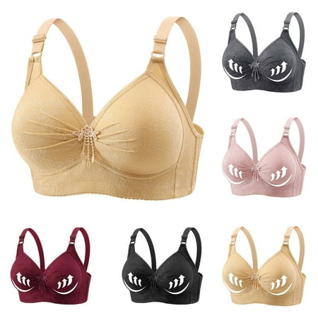 Nrmvnmi Daisy Bras for Older Women Front Closure Bras for Seniors Plus Size Front Button Push Up Bra No Underwire Liftup Full Support Push up Sport Sexy Bra Pink