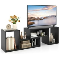 LDAILY L-Shaped TV Stand, TV Entertainment Center with 4 Storage Cubes & Rotating Shelves, Wood Bookcase for TVs up to 55 Inch, Sturdy Free-Combination Console Table for Living Room, Bedroom (Dark)