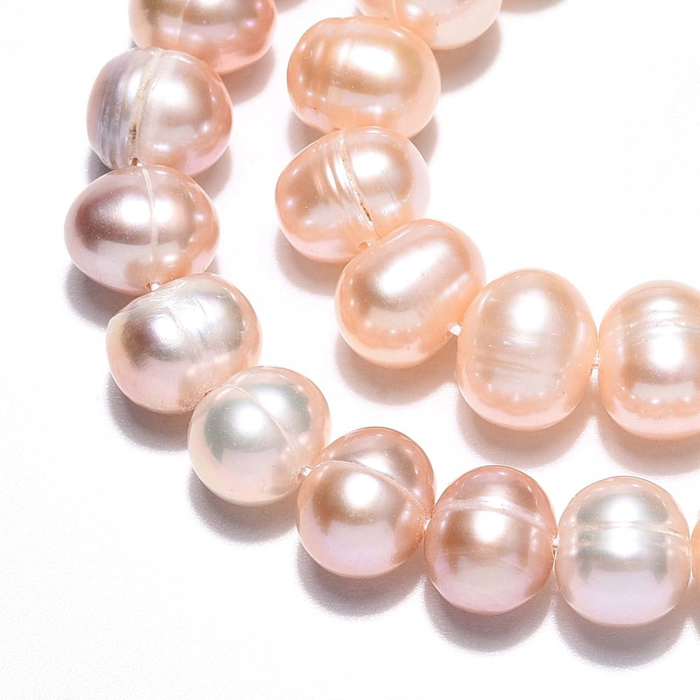 2 Strand Natural Cultured Freshwater Pearl Beads Strands Grooved Potato PeachPuff 6~7.5x7~8.5mm Hole: 0.7mm about 52~55pcs/strand