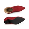 thumbnail image 5 of BLISSFUL STEP Women's Ankle Boots Slouch Pointy Toe Chunky Heel Side Zip Faux Suede Booties Red 7, 5 of 8