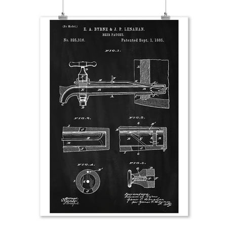 Beer Tap Decor Blackboard Patent - Beer Tap - Lantern Press Artwork (9x12 Art Print, Wall Decor Travel Poster) ()