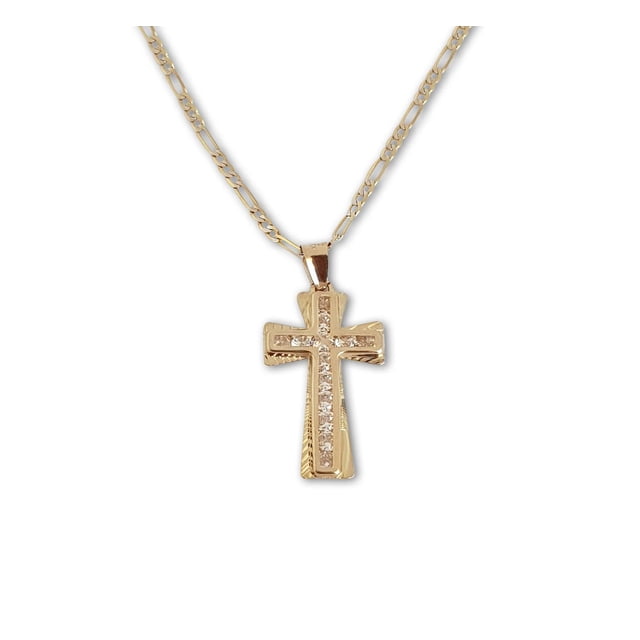 Cadena Cruz Contorno Mediana 2.1 cm Oro 10K Sólido amarillo Casa del Anillo