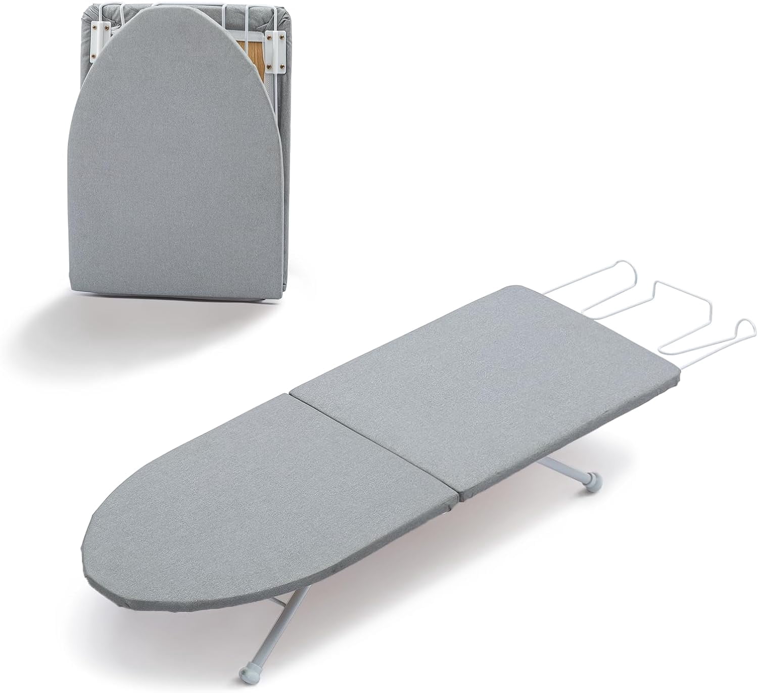 LUFF Tabletop Ironing Board,Portable Iron Board with Iron Rest, Foldable Small Ironing Board with Heat Resistant Cover and 100% Cotton Pad, 31.5"x11.8"x7", Grey