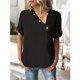 thumbnail image 2 of Camisa de manga corta superior para mujer Cuello irregular Dobladillo curvado Botón de blusa Camisa de color puro Negro M, 2 of 5