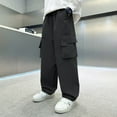 thumbnail image 2 of Tfken Little Boys Cargo Pants For Child Trendy Straight-Leg Comfortable Mid Solid Color Pants Black Size 5-6 Years, 2 of 8