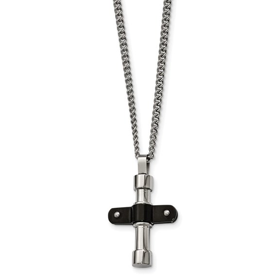 Stainless Steel Necklace with Pendants Chain Polished Black IP Cross 22 inch 23.6 mm