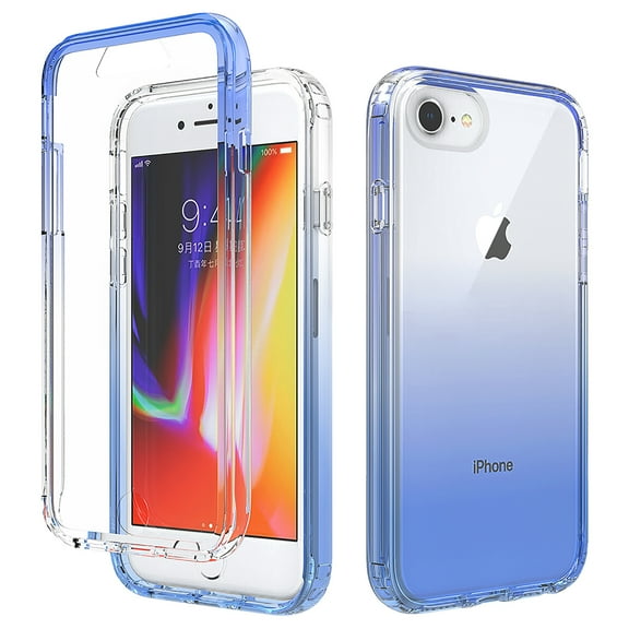 Feishell Gradient Clear Case for iPhone 7/8/SE 2020/SE 2022 (4.7 inch),Dual Layer Hybrid 2-In-1 PC TPU Transparent Anti-Scratch Shockproof Lightweight Slim Phone Case,Blue