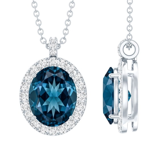 Rosec Jewels London Blue Topaz Pendant Necklace with Chain - 2.5 Ct - Blue Topaz Diamond Necklace - Ready to Gift, 925 Sterling Silver