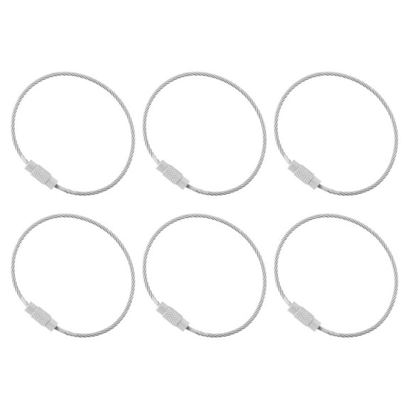 Uxcell 5.9" Length Wire Keychain Cable, 6 Pack Stainless Steel 1.5mm Key Ring Loop for Outdoor Hiking Sport, White