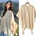 thumbnail image 2 of Women's Fringe Shrug Sweaters Shawl Front Warp Cardigan Hollow Out Knitted Shawl Wraps, 2 of 3