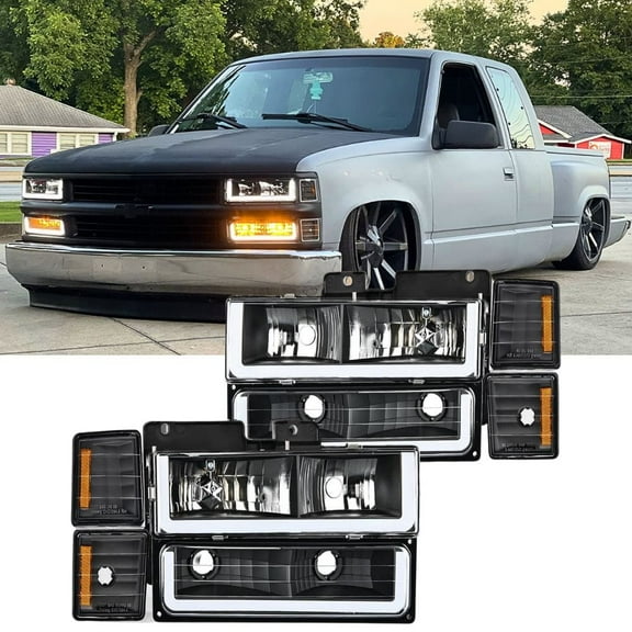 Nilight Headlights Assembly Led DRL for Chevy Silverado 1500 2500 3500 1994 1995 1996 1997 1998,1994-1998 Tahoe / C10 / CK/Suburban,(Side Maker Light Not for GMC Yukon)