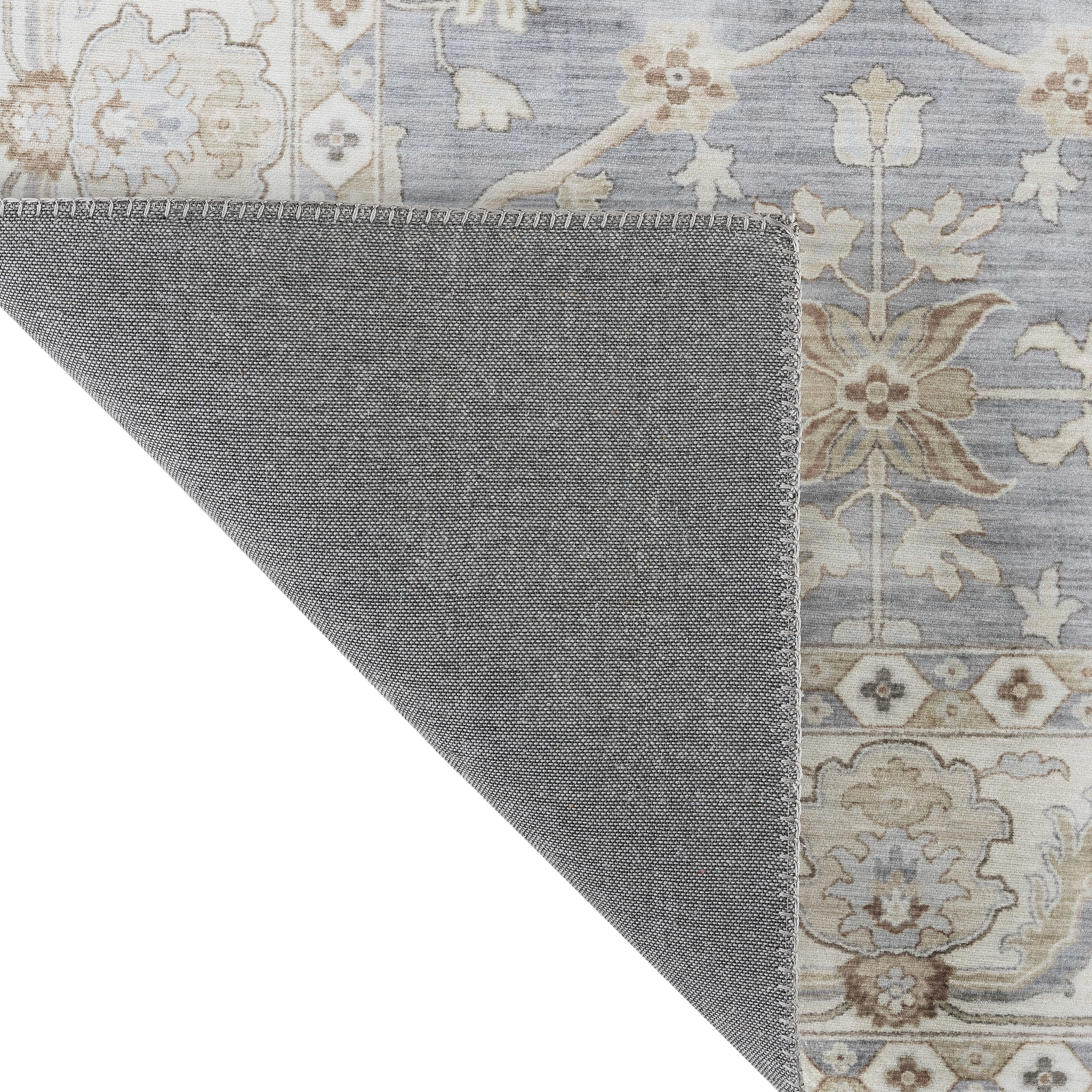 Blue/Taupe Medallion Washable Skid-Resistant Area Rug, 8' x 11'