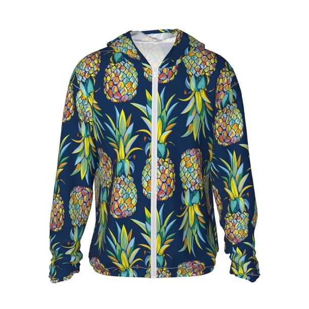 Fotbe Colorful Pineapples Chaqueta con Protección Solar UPF 50+ para Hombre y Mujer, Camisa con Capucha y Bolsillos-3X-Large