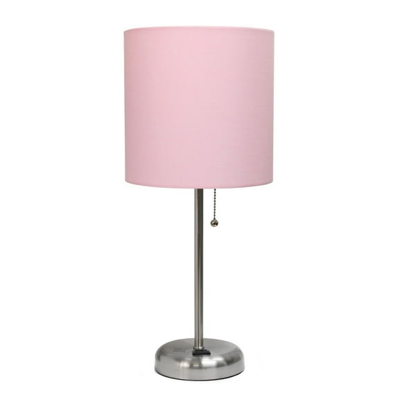 Lampe bâton Feux de la Rampe avec prise de charge et abat-jour en tissu, rose clair