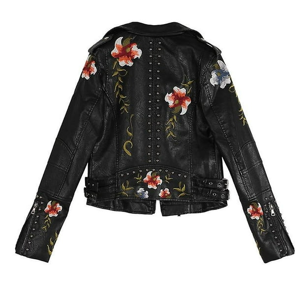 Floral print leather jacket sale