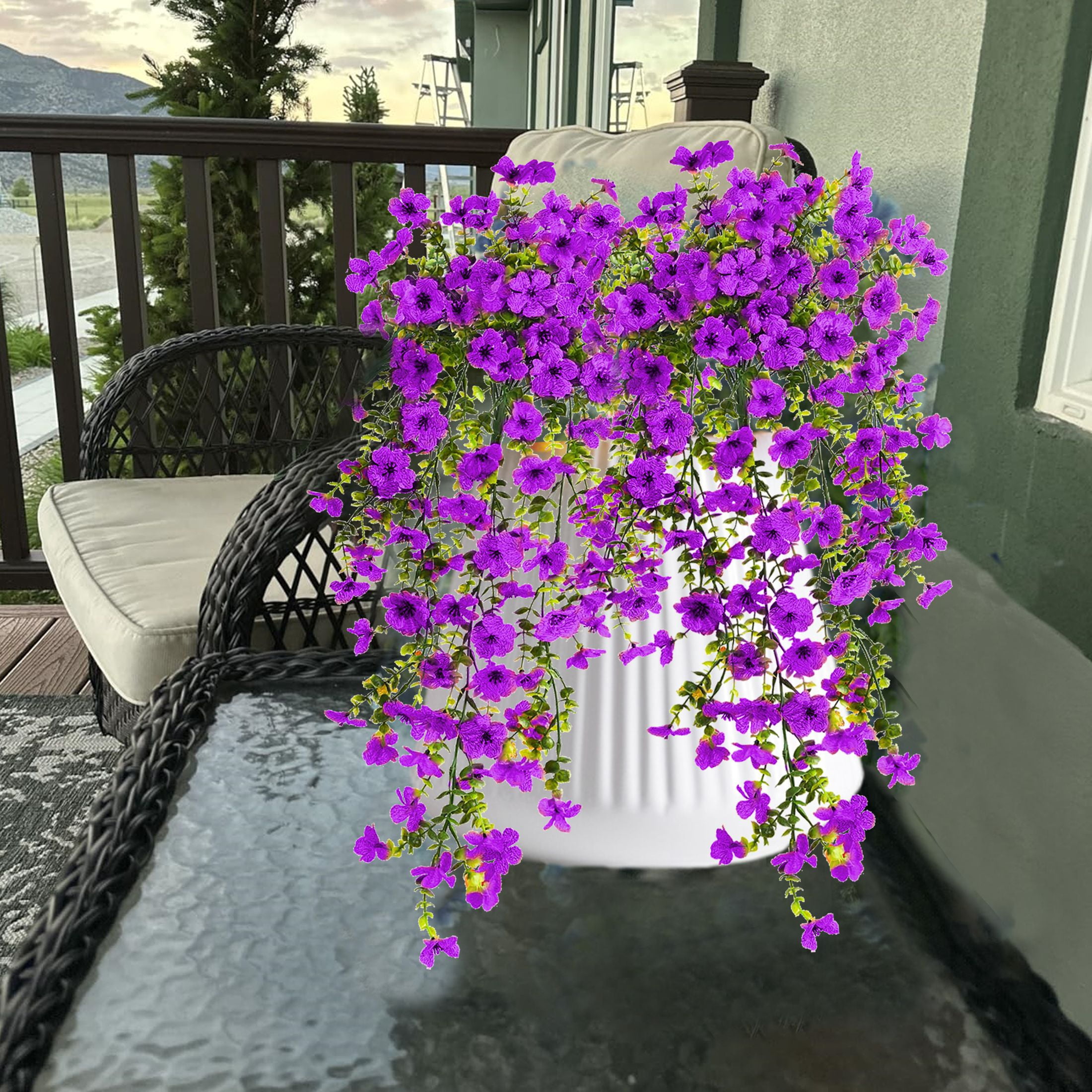 VVYXX Artificial Hanging Flowers 6 Pcs Fake Flowers Faux Plants Outside Indoor Spring Summer Decoration f Home Garden ,PURPLE
